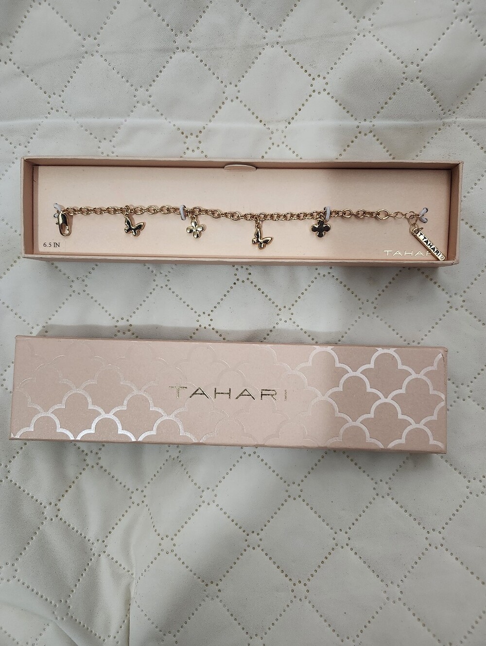 Tahari Gold Charm Bracelet with Floral and Butterfly Charms